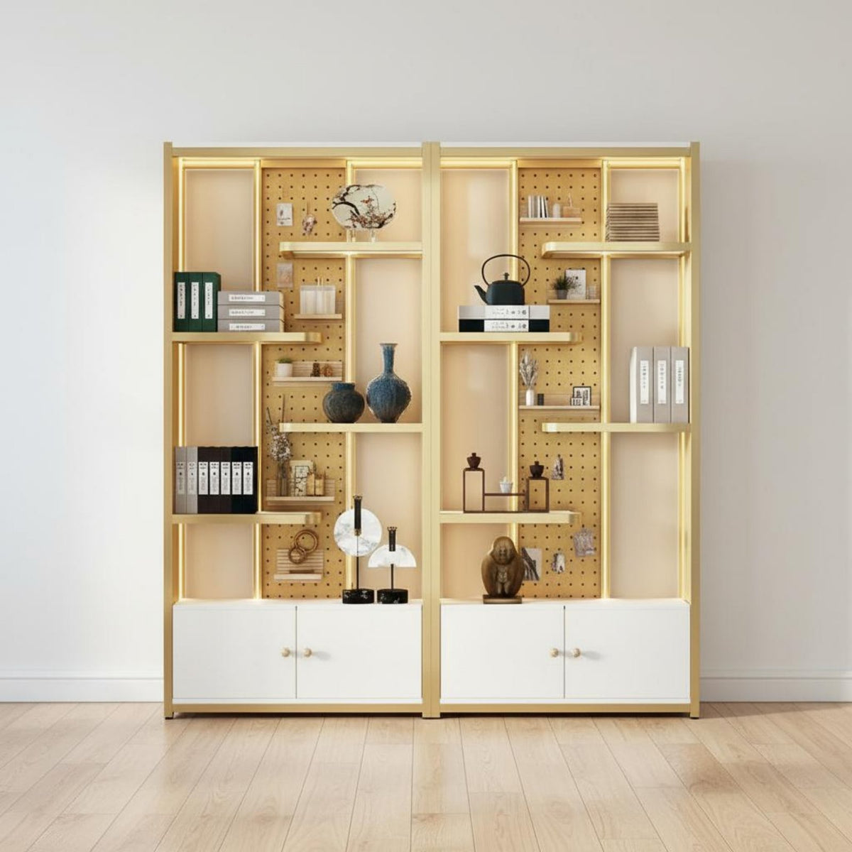 1 Freestanding Bookcase with Display Shelf Shelving Unit Metal Frame Display Rack Storage Rack and Led Strip Lighting Suitable for Living Room Office Retail Store Home Decoration