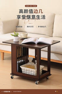 阳台可移动高级茶几折叠中古风客厅沙发旁边几家用小户型桌子推车 黑色【可移动 带轮可折叠】 自行安装