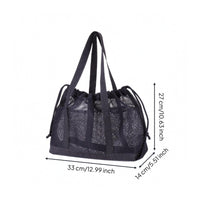 Double Shoulder Handles Mesh Drawstring Tote Bag Lightweight Drawstring Mesh Tote Reinforced Base Portable Carrier Large Capacity