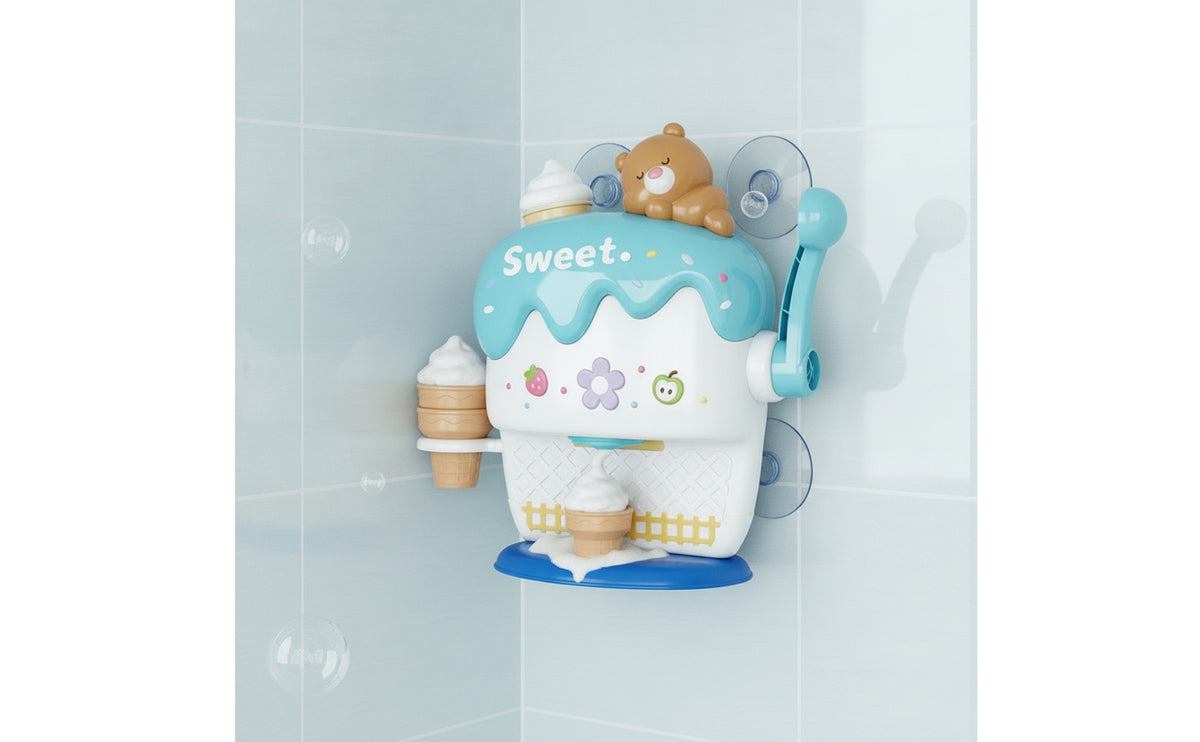 Crank-Operated Ice Cream Bubble Machine Plastic Bubble Bath Toy with Cups Textured Bath Toy with Hooks Interactive for Toddlers, Kids, Bathtub