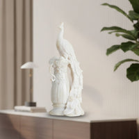 Peacock Statue with Pedestal Imitation Jade Peacock Sculpture Ivory-White Decor for Home Stylists, Entryway, Wedding