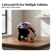 Retro 3C Certified 3/4 Shell Leather Helmet Four-Season for Women, Adults, City Commuting, Daily Travel, Motorcycling