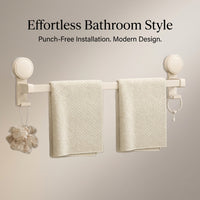 Towel Bar Wall Mount Rack, Double Bar Iron Organizer for Bathroom & Kitchen, No Drill Suction for Rental Property, for Homeowners