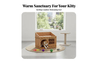 All-Season Use Wicker Cat House Handwoven Enclosed Cat Bed Includes Cushion and Mat Rattan Pet Kennel Breathable for Cats, Kittens, Small Pets, Indoors, Indoor, Living Room, Bedroom