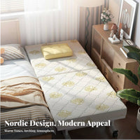 Portable Folding Bed with Mattress Foldable Design Wheeled Portable Folding Foldable Bed Space-Saving Effortless Rolling Casters