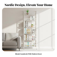 Space-Saving Narrow Unrestricted Standing Bookcase Slim Design Multi-Tier Unrestricted Standing Rack Minimalist Design Shelf Unit Versatile Use for Apartment Dwellers, Decor Enthusiasts, Small Areas, Behind Doors, Study Room, Bedroom
