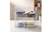 Foldable Storage Basket Stackable Foldable Storage Bin with Handle Transparent Clear Organizer for Cabinet, Closet, Pantry