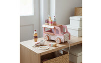 Educational Wooden Ice Cream Truck High-Quality Wood Ice Cream Playset Polished Edges Pull Along Toy Truck for Preschoolers, Playroom