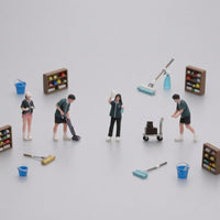 4 Pieces Miniature Convenience Store 3D Scene Printed 1:64 Scale Figures Hand-Painted Resin Figures with Rolling Cart for Model Collectors