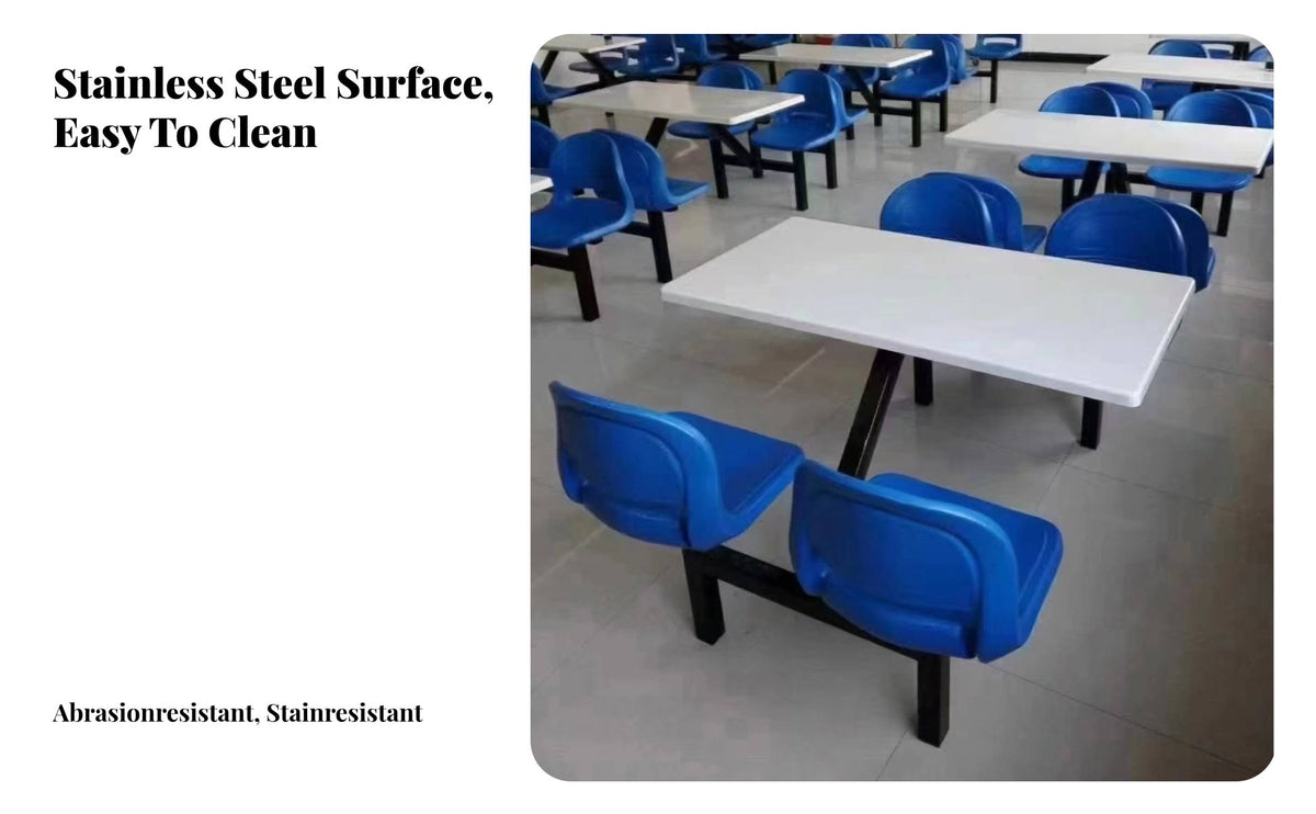 4-Person Attached Seating Unit Space-Saving Design Canteen Furniture Easy to Clean Cafeteria Table for Diners, Employees, School Lunchroom, Food Court