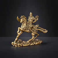 Guan Gong Figurine Brass Guan Gong Statue Antique-Style Mounted Fighter Figurine for Collectors, Car Interior, Office, Paperweight