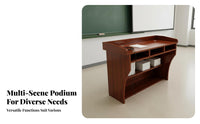 Multi-Functional Classroom Teacher Lectern Long-Lasting Construction Presentation Podium with Storage Modern Simple Design Reception Host Stand Spacious Desktop for Presenters, Receptionists, Auditorium, Lecture Hall, Conference Room, Away Ice