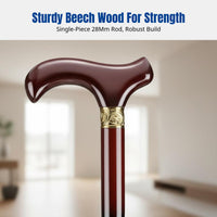 Wooden Non-Slip Cane, Four-Legged Stable Lightweight Beech Walking Aid for Seniors