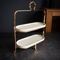 Dessert Stand with Ceramic Trays Stainless Steel Pastry Stand with Metal Frame Elegant Serving Platter for Bakery