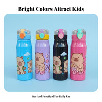 Leak-Proof Cartoon Water Bottle Leakproof Frosted Plastic Bottle Single-Press Accessible Lid for Students, Children, Outdoor Activities