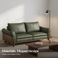 Upholstered Lounge Sofa Genuine Leather Upholstery Wooden Frame Couch Minimalist Design Living Room Furniture for Interior Decorators, Home, Apartment