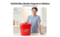 Moisture-Proof Rice Storage Container Festive Design Red Rice Container with Lid Long-Lasting for Newlyweds, New Homeowners, Housewarming