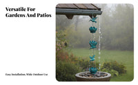 Vintage Green Finish Lotus Flower Rain Catcher Weather Resistant Decorative Rain Catcher Chain Easy Installation for Outdoor, Patio, Yard