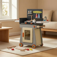 Toy Grill Cart Freestanding Kitchen Trolley Toy Educational Play Kitchen with Grill for Kids, Daycare, Classroom
