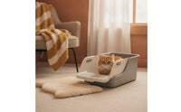 Anti-Splash Semi-Enclosed Litter Box Easy to Clean Cat Potty with Ramp Waterproof Accessible Top Cat Litter Pan Non-Slip Feet for Kittens