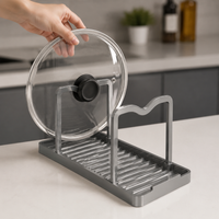 Pot Lid Holder, Utensil Holder, Spoon Rest, 2-Layer Countertop Pot Lid Organiser Rack, Modern Minimalist Kitchen Organiser