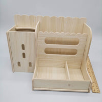 Multi-Functional Wood Feeder and Bunny Hay Feeder, Double-Sided Waterproof Hay Rack for Chinchillas, Guinea Pigs and Degus, 28cm X 20cm X 18cm