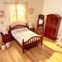 5 Pieces Dollhouse Bedroom Set Openable Miniature Bedroom Furniture Classic Dollhouse Miniature with Wardrobe for Photo Display