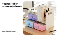 Stackable Desk Shelf with Drawer Space-Saving 2-Tier Organizer Stand