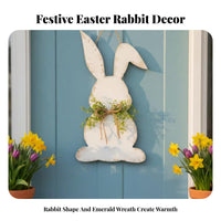 Easter Bunny Door Hanger Vintage Influenced Farmhouse Easter Decoration Artificial Greenery Rustic Bunny Wall Decor for Homeowners, Families, Entryway