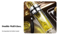 Large Capacity Tea Water Separation Bottle Heat Resistant Double Wall Glass Tea Tumbler Leak-Proof for Travelers, Men, Commute, Outdoor, Car