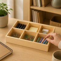 Wooden Desktop Organizer Tray with Multiple Compartments for Jewelry, Stationery, and Small Items