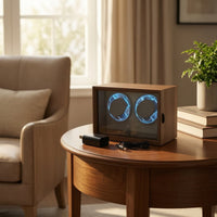 Walnut Watch Winder Cabinet Compact Watch Winder with Glass Door Quiet Retro for Nightstand