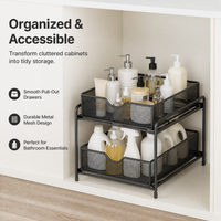 Under Sink Organiser, Slide Out Under Sink Organiser, Pull Out Drawers for Cabinets, Black Metal Under Sink Storage, Matte