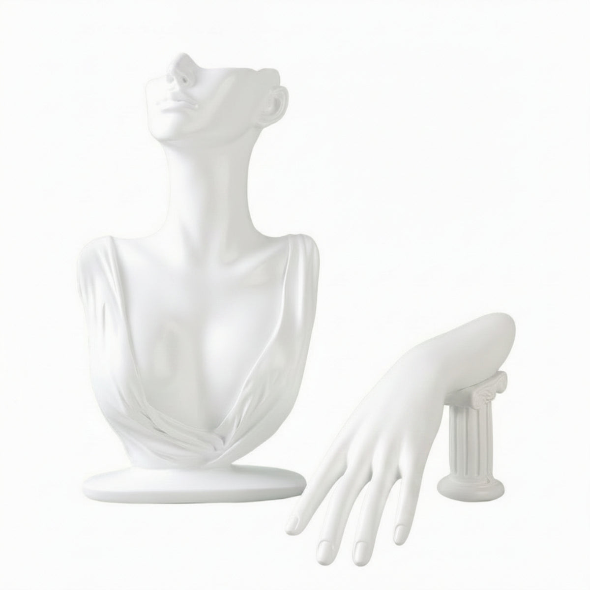 2 Pieces Resin Jewelry Mannequin Display Set Matte Hand Mannequin Sculpted Hand Display with Base Upright for Boutiques, Jewelers, Photo Shoots, Market Stalls