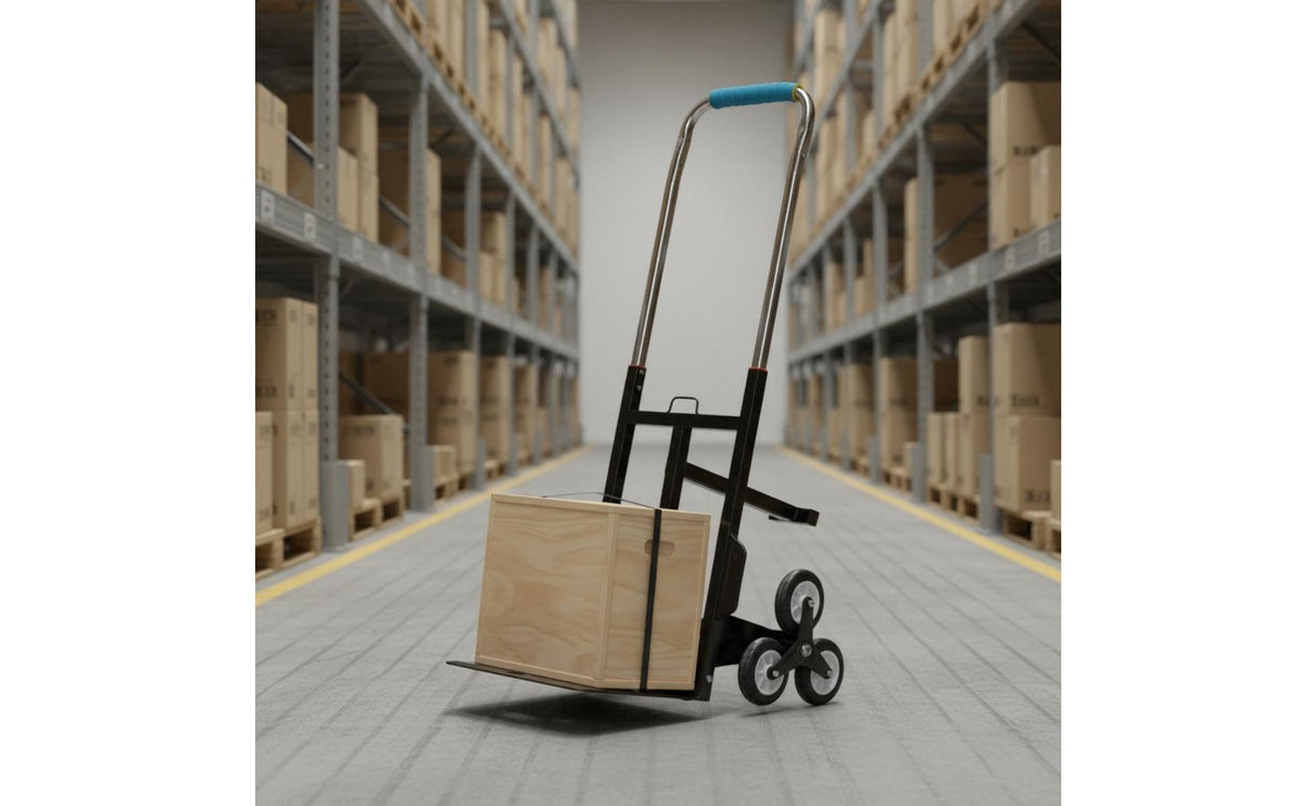 Stair Climbing Hand Truck 6-Wheel Design Stair Climbing Hand Truck Steel Frame Folding Moving Cart for Movers, Warehouse Workers, Industrial Use