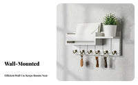 Solid Wood Wooden Key Rack Shelf Easy to Install Entryway Shelf with Hooks Multi-Functional for Homeowners, Families, Foyer, Hallway