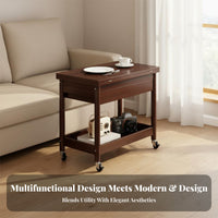 With Wheels Rolling Organizer Table Multi-Functional Convertible Rolling Table Space-Saving Design Nightstand 360-Degree Casters for Apartment Dwellers, Homeowners, Distant Workers, Living Room, Balcony, Bedroom, Home Office