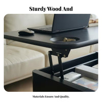 Vintage design elevatingTop C-Table with casters Height Adjustable Household Furniture Space Saving Design Hidden Storage for Small Apartment Residents, Remote Workers, Students, Living Room, Next to Sofa, Bedroom, Home Office