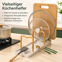 Space Aluminum Pot Lid Holder, Double-Sided Kitchen Utensil Holder for Countertop, Space-Saving Pot Lid Organizer, 12.5x13.9x18.5cm