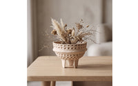 Honeycomb Textured Paper Pulp Vase Artisanal Look Vase with Handles Rustic Vessel Sculptural for Shelf Display