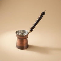 Mother-of-Pearl Inlay Handmade Copper Cezve Oxidized Finish Turkish Cezve Silver Interior Turkish Coffee Pot Long Angled Handle