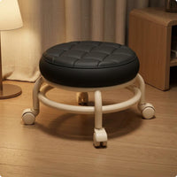 Swivel Caster Stool Breathable Leather Quilted Stool Home Seating Low-Sitting Furniture Thick Padding for Beside Sofa
