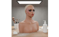 Female Mannequin Head with Shoulders Life-Size Synthetic Hair Mannequin Bust Light Weight Female Hairpiece Head Bust for Salon