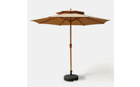 Patio Umbrella with Base with Lumber-Grain Look-Grain Crank Patio Umbrella Double-Tier for Backyard, Poolside