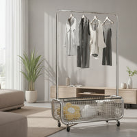 Floor-Standing Clothes Rack with Basket Space-Saving Rolling Clothes Rack Stable Furniture Heavy-Duty for Entryway, Boutique