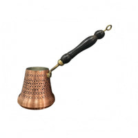 Tinned Interior Turkish Coffee Pot Wooden Handle Copper Cezve Hanging Loop Engraved Copper Pot Stovetop Use for Heating Drinks