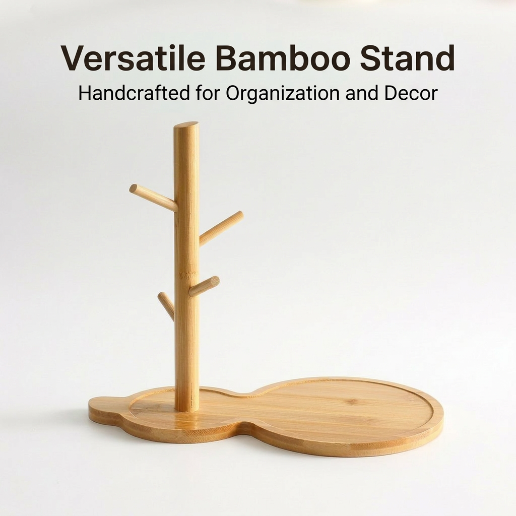 Bamboo Mug Holder, Coffee Cup Stand for Kitchen Counter, Coffee Tea Mug Holder, Holder Black Bamboo, Coffee Cup Organizer