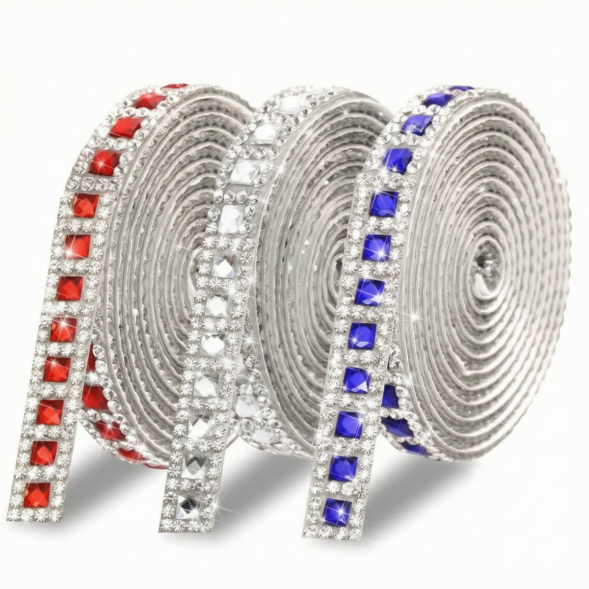 3 Pieces Self Sticky Rhinestone Strip Faceted Rhinestone Ribbon with Self Sticky Backing Diamond Trim Tape Sticker for DIY Enthusiasts, Crafters, Gift Wrapping