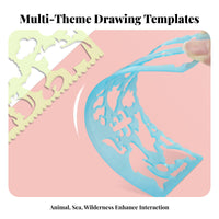 4 Pieces Creature Drawing Stencil Set Lightweight and Portable Plastic Creature Template Ruler Even Edges for Preschoolers, Crafting