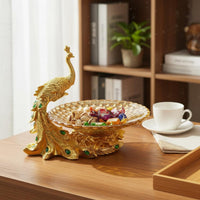 Gold-Plated Finish Peacock Fruit Bowl European Design Peacock Statue Candy Dish Light Luxury Design House Decoration Multi-Functional for Newlyweds, New Homeowners, Living Room, Housewarming Gift